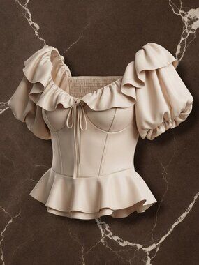 ASTR the Label Cream Silky Corset Back Drawstring Blouse M
